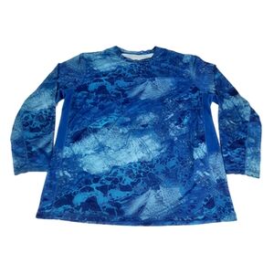 🔥Realtree Fishing Mens Blue Size 2XL Long Sleeve Marbled Wave Design T Shirt C6